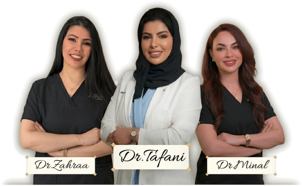 The Zaya Clinic team — Dr. Tafani, Dr. Zahraa and Ms. Minal, aesthetic and dental specialists in Al Mizhar, Dubai